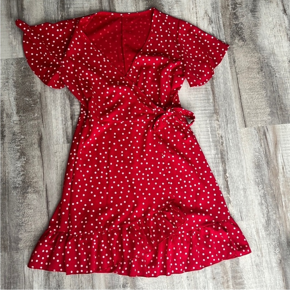 Red Polka Dot Wrap Dress
